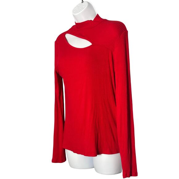 Cyrus Red Ribbed Cutout Mock Neck Top, Women's Medium - Picture 5 of 5
